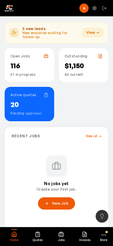 FastCrew dashboard